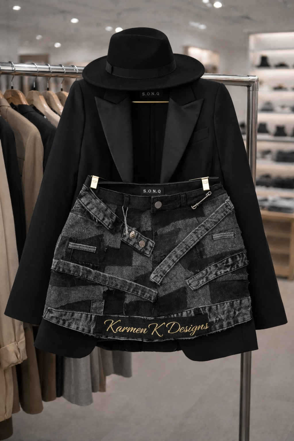 Custom  Upcycle Denim Patchwork Skirt