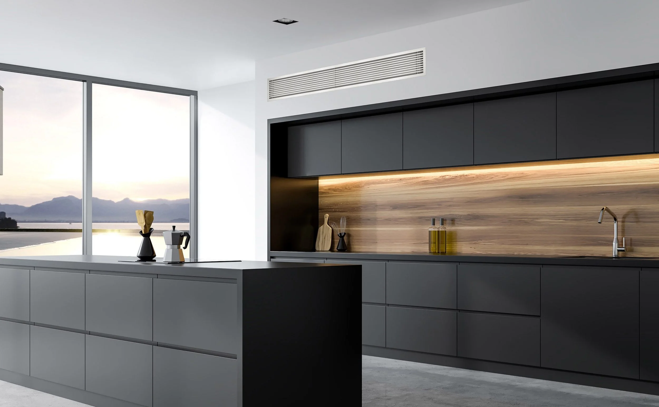 Ducted air conditioning ceiling vent in contemporary kitchen