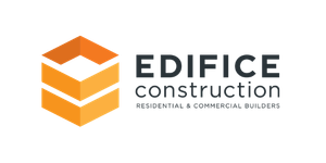 Edifice Construction logo with an orange 3D block design and text.