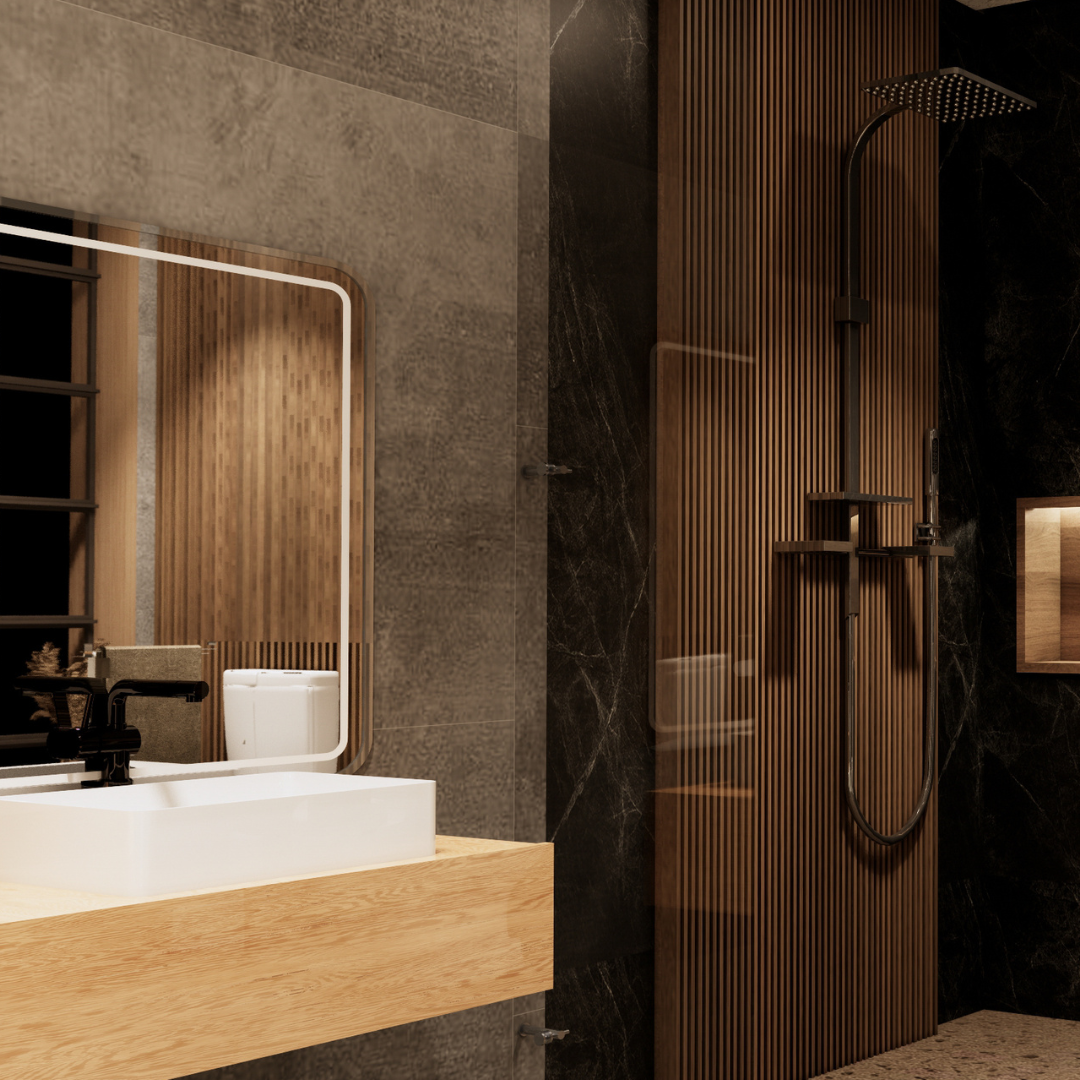 Modern bathroom interior representing hot water system installation and service in Bendigo