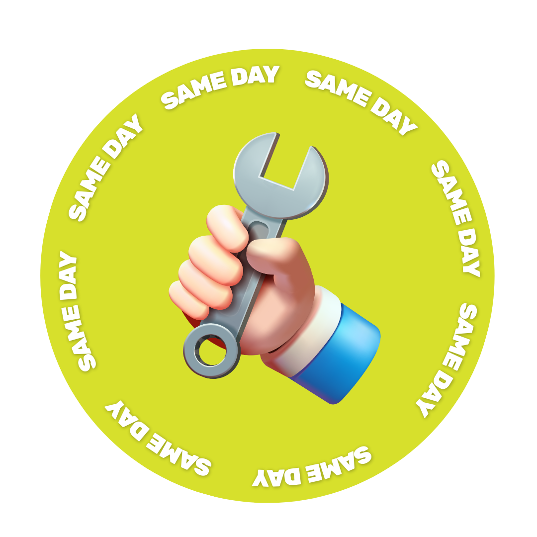 Same day hot water system replacement service badge