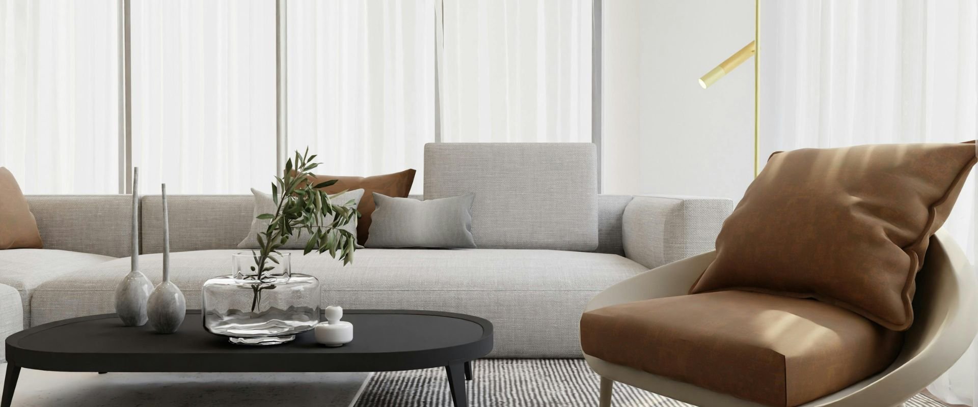 Lounge room with grey couch