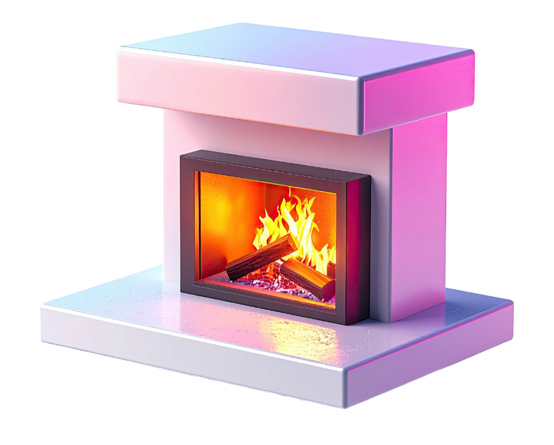 Icon representing electric fireplace creating instant ambience