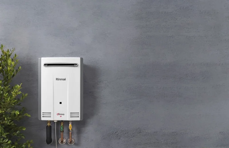Wall-mounted Rinnai continuous flow hot water system