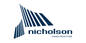 Nicholson Construction logo with a stylized blue mountain graphic above the company name
