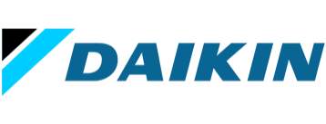 Daikin logo with blue and black text and a stylized swoosh symbol