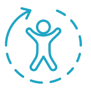 Icon of a person with arms raised, surrounded by a circular arrow indicating a cycle or process.