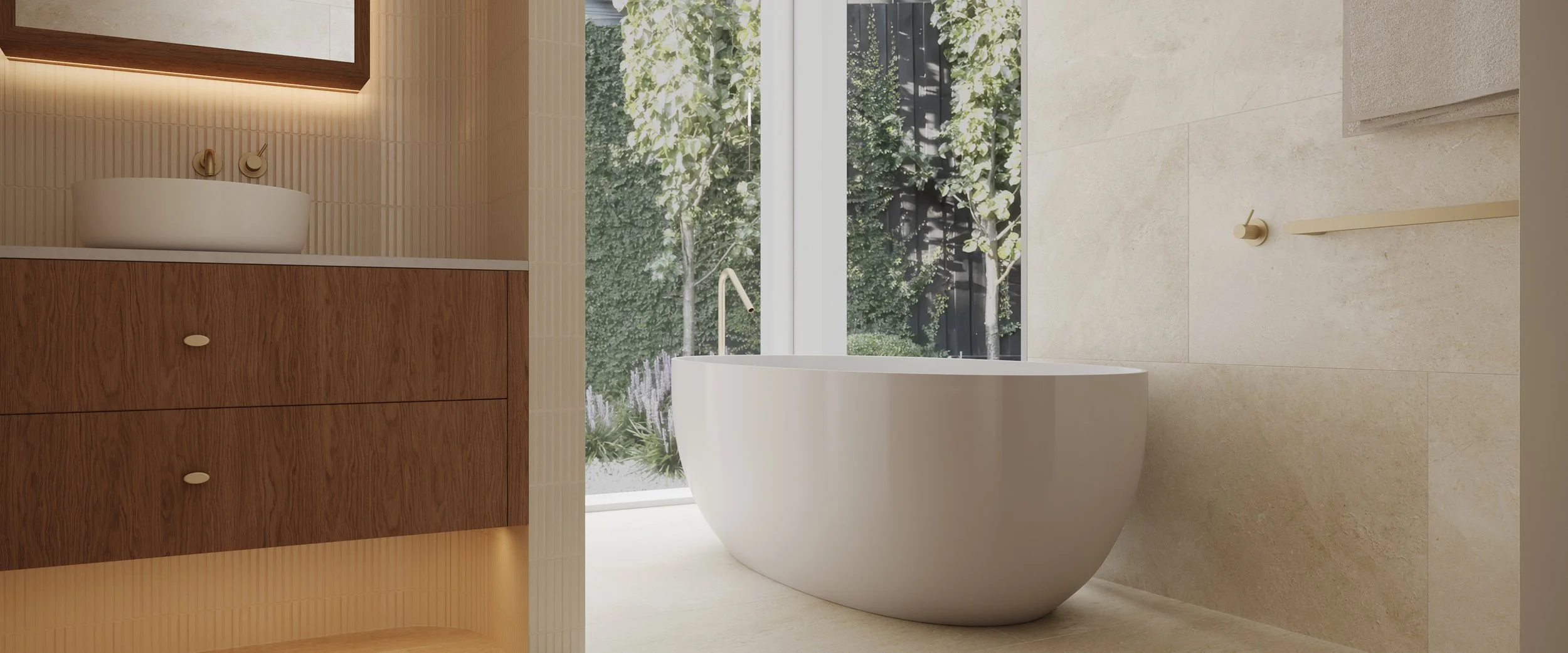 Bathroom with freestanding bath