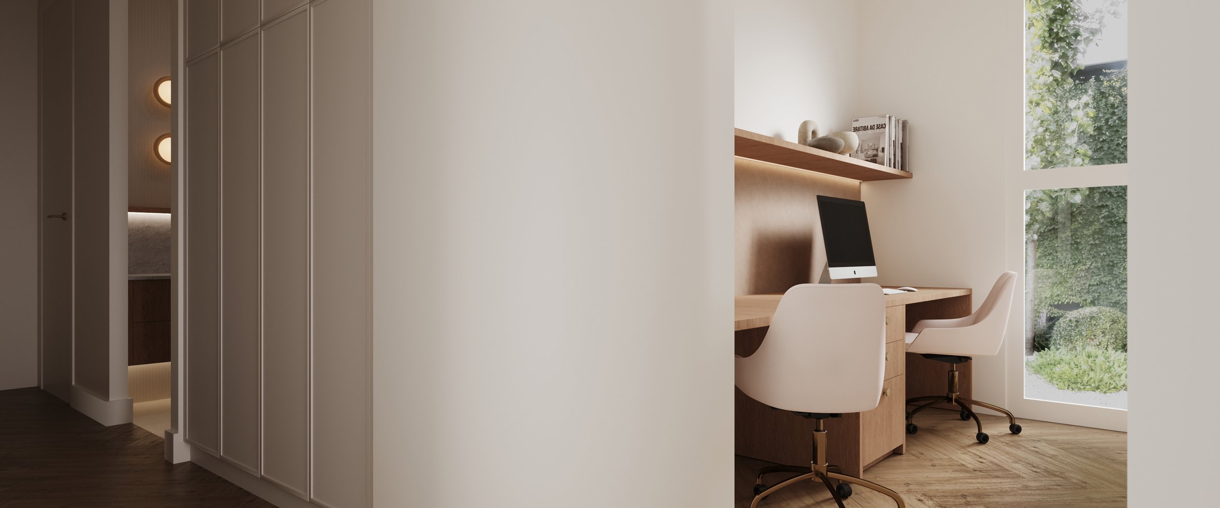 Home office in timbergrain cabinetry