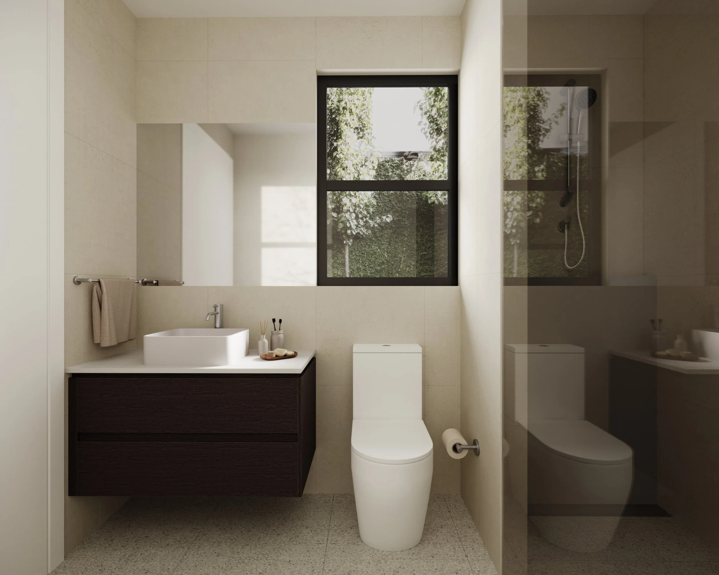 Vanity in dark timbergrain 
