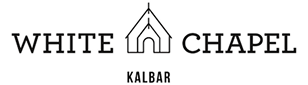 Logo for White Chapel Kalbar, featuring a stylized chapel icon between the words 'White' and 'Chapel'.