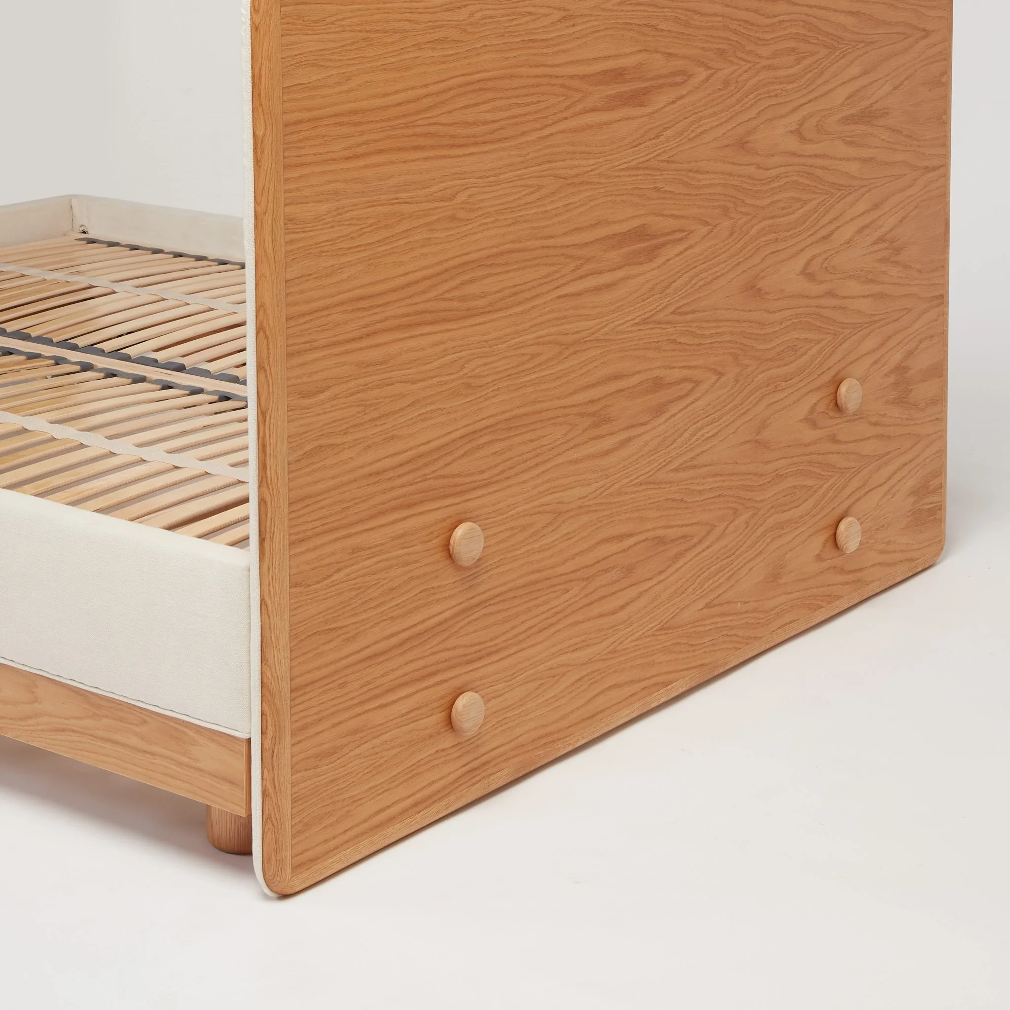 Another Bed showing reversible oak and fabric headboard