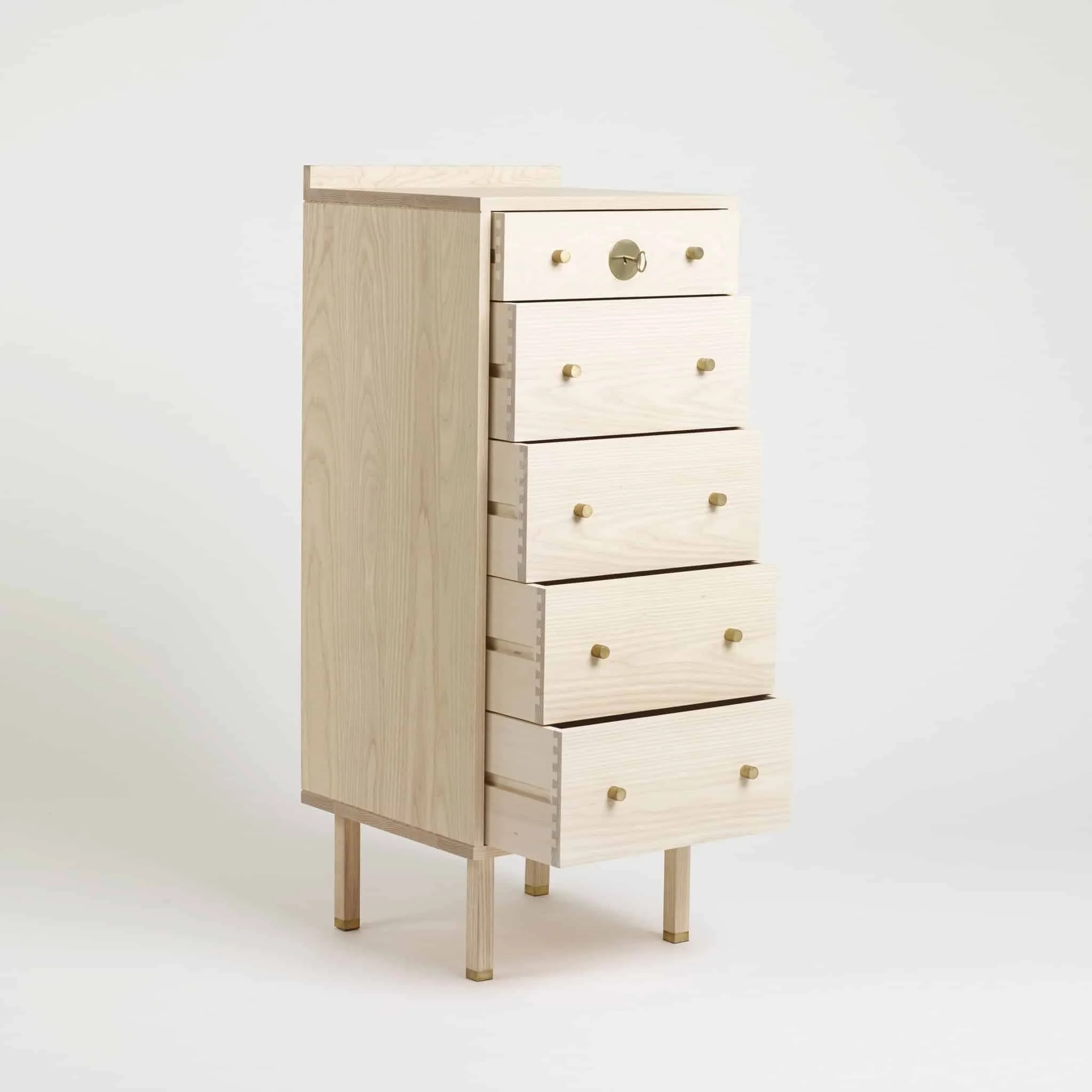 Tallboy TWO showing five solid ash storage drawers