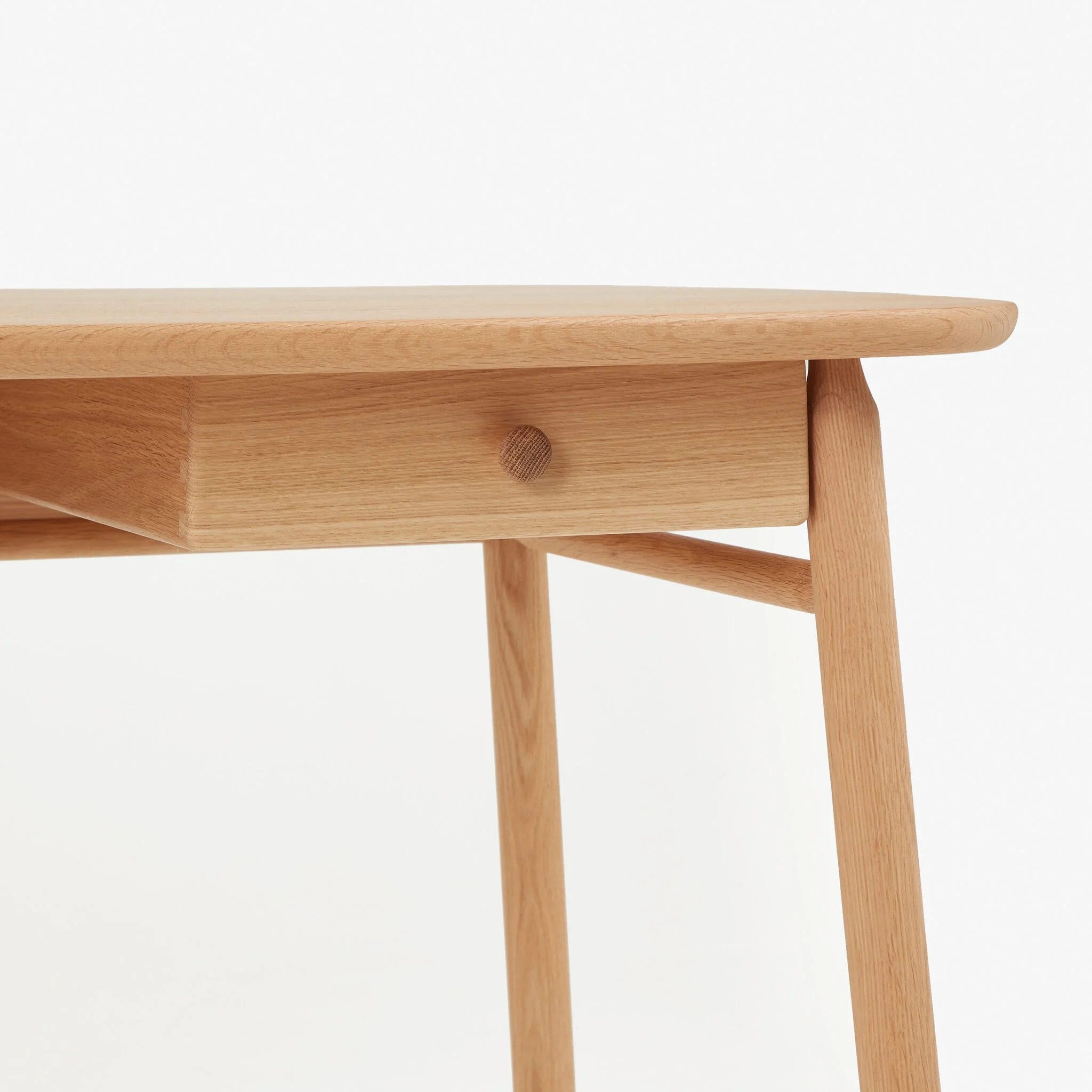 Hardy Desk showing integrated drawer and solid oak construction