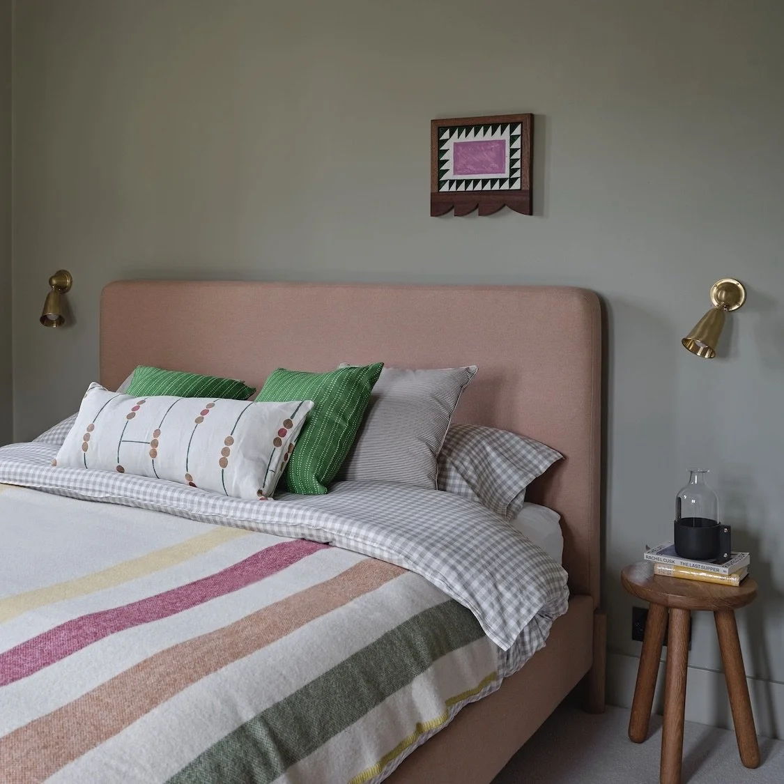 Upholstered Wick Bed by Another Country with natural bedroom textiles