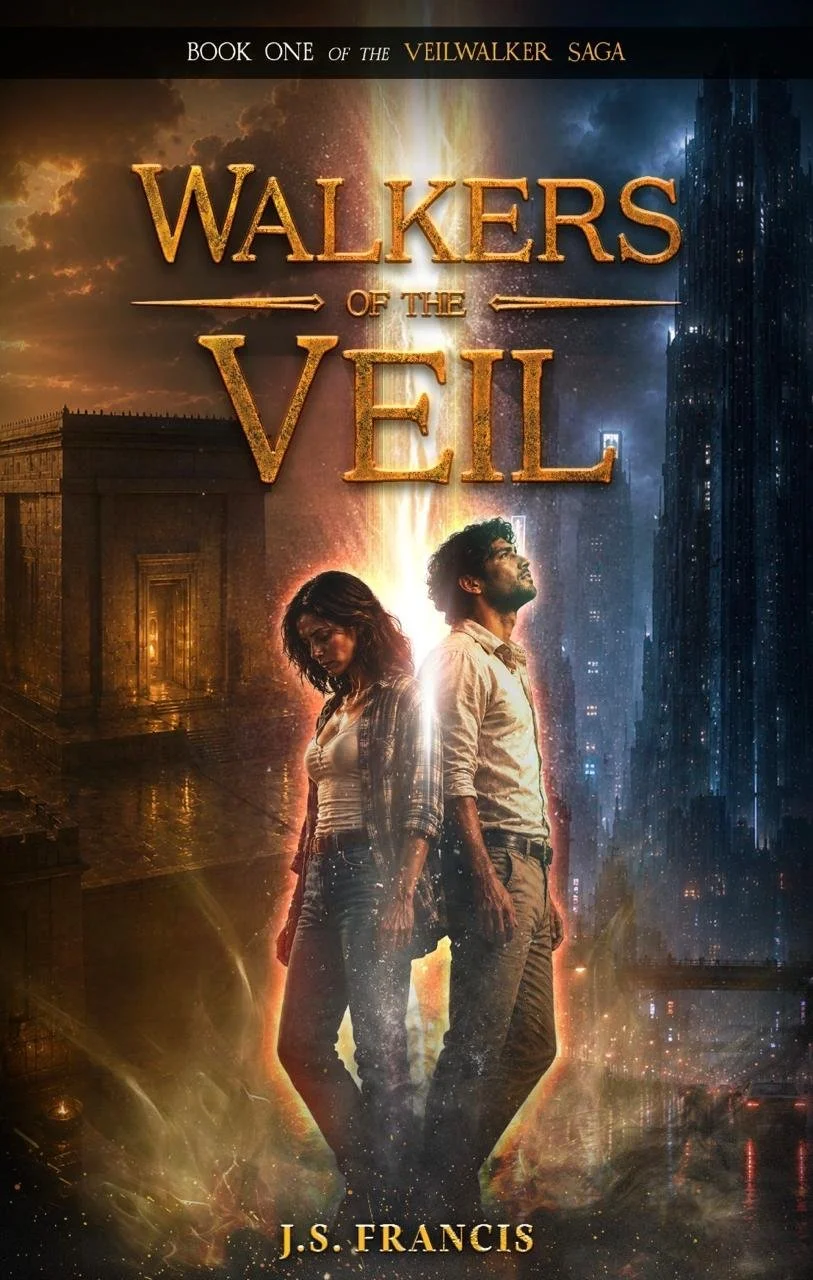 Cover concept for Walkers of the Veil by J.S. Francis, the first book in the Veilwalker Saga, coordinated as part of the title’s publishing and launch preparation.