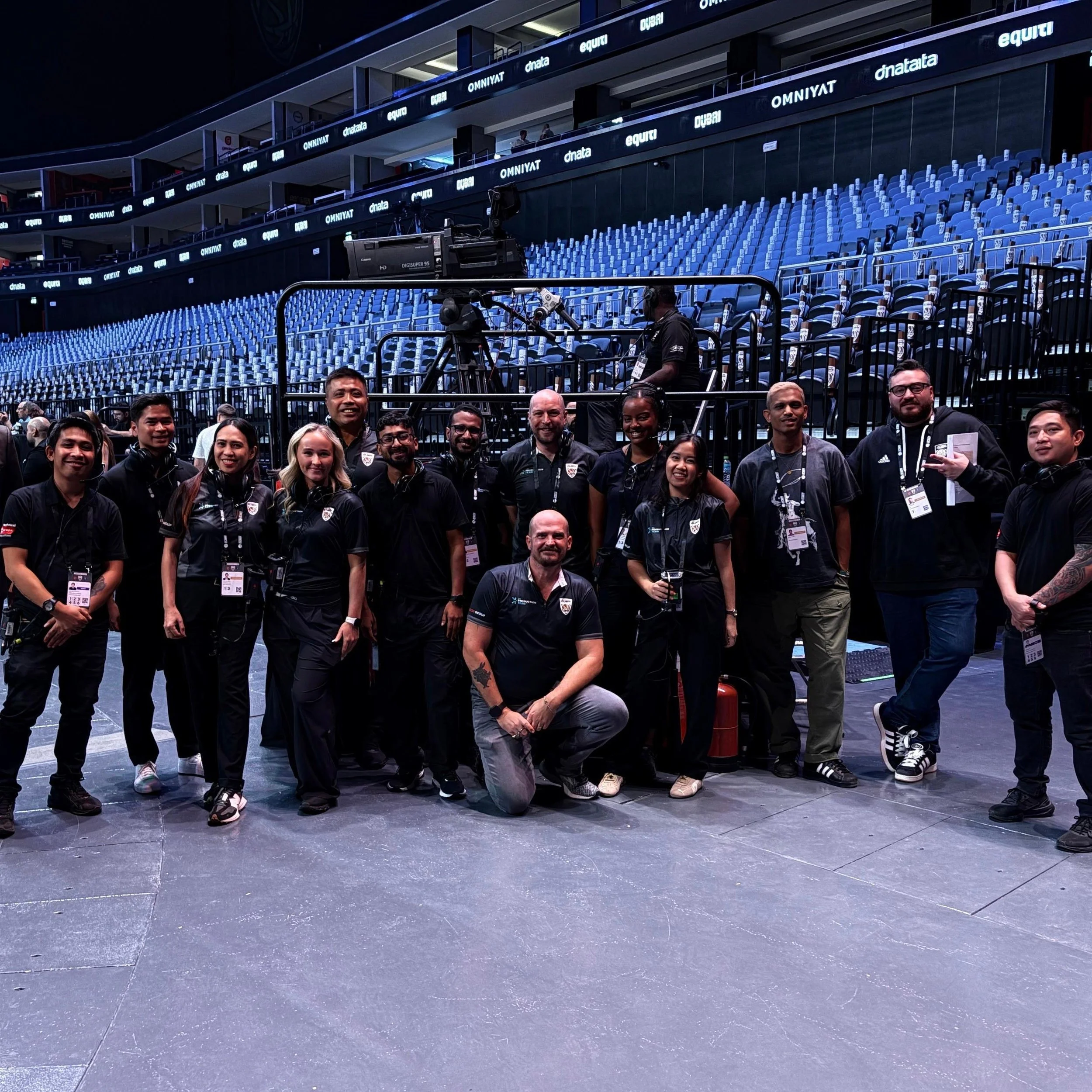 Dubai Basketball’s game-day production team gathered courtside at Coca-Cola Arena.