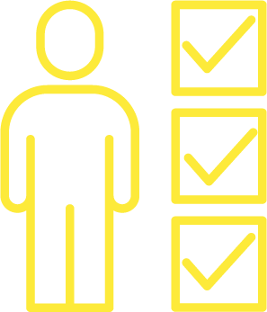 Icon of a person next to three checked checklists or checkboxes.