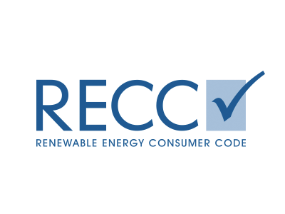 RECC logo with a checkmark inside a shaded square and the text 'RENEWABLE ENERGY CONSUMER CODE' below.