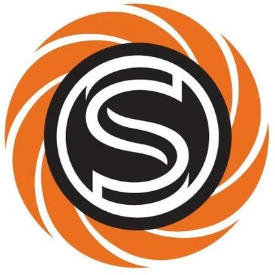 A circular logo with a stylized 'S' in the center, surrounded by an orange swirling pattern.