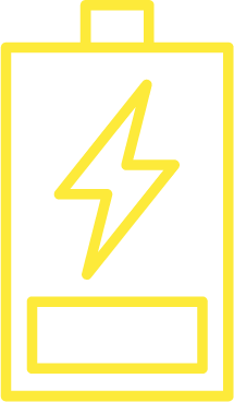 Outline of a battery with a lightning bolt symbol in the center