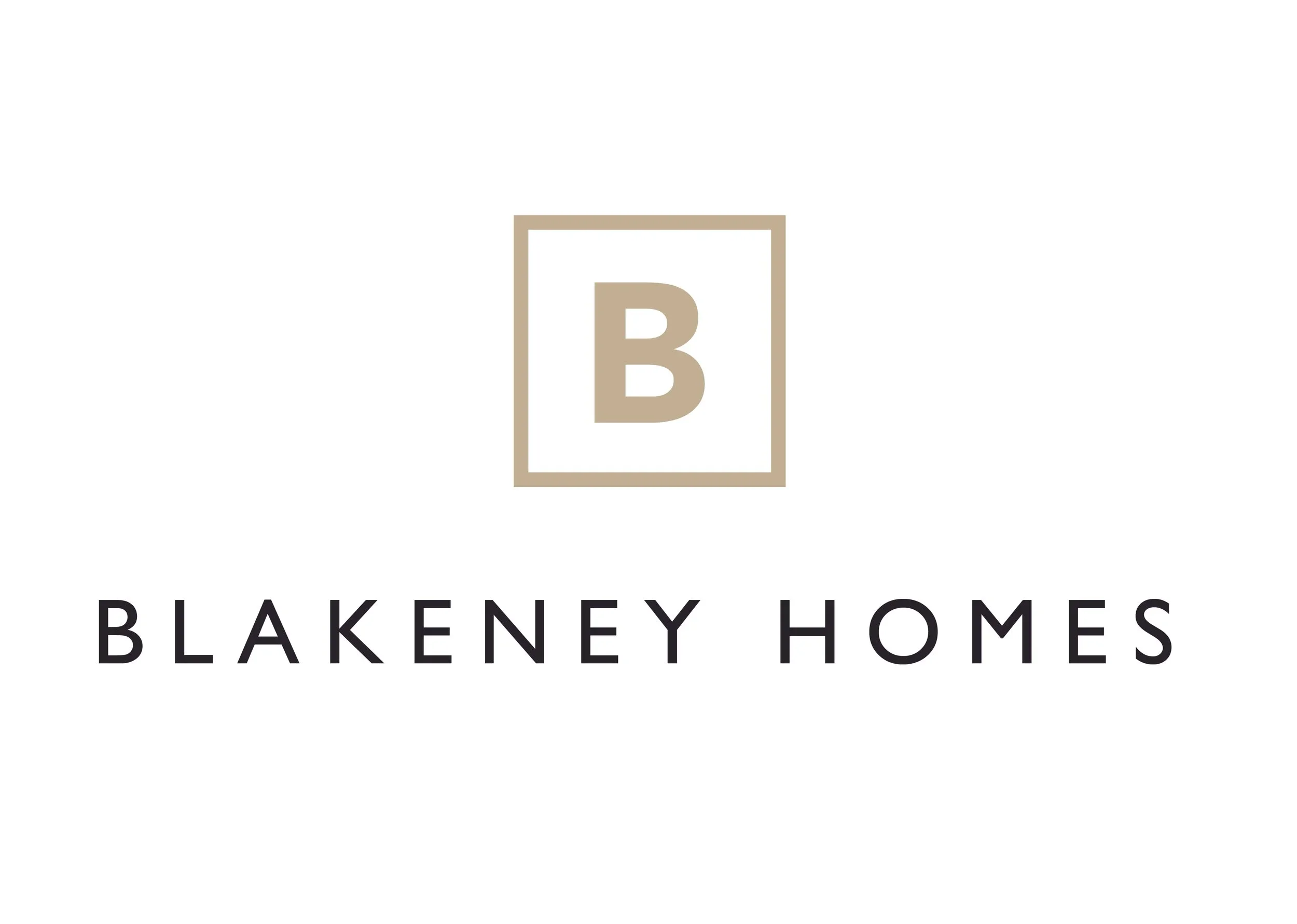 Logo for Blakeney Homes featuring a beige letter B inside a beige square with the text 'Blakeney Homes' below.