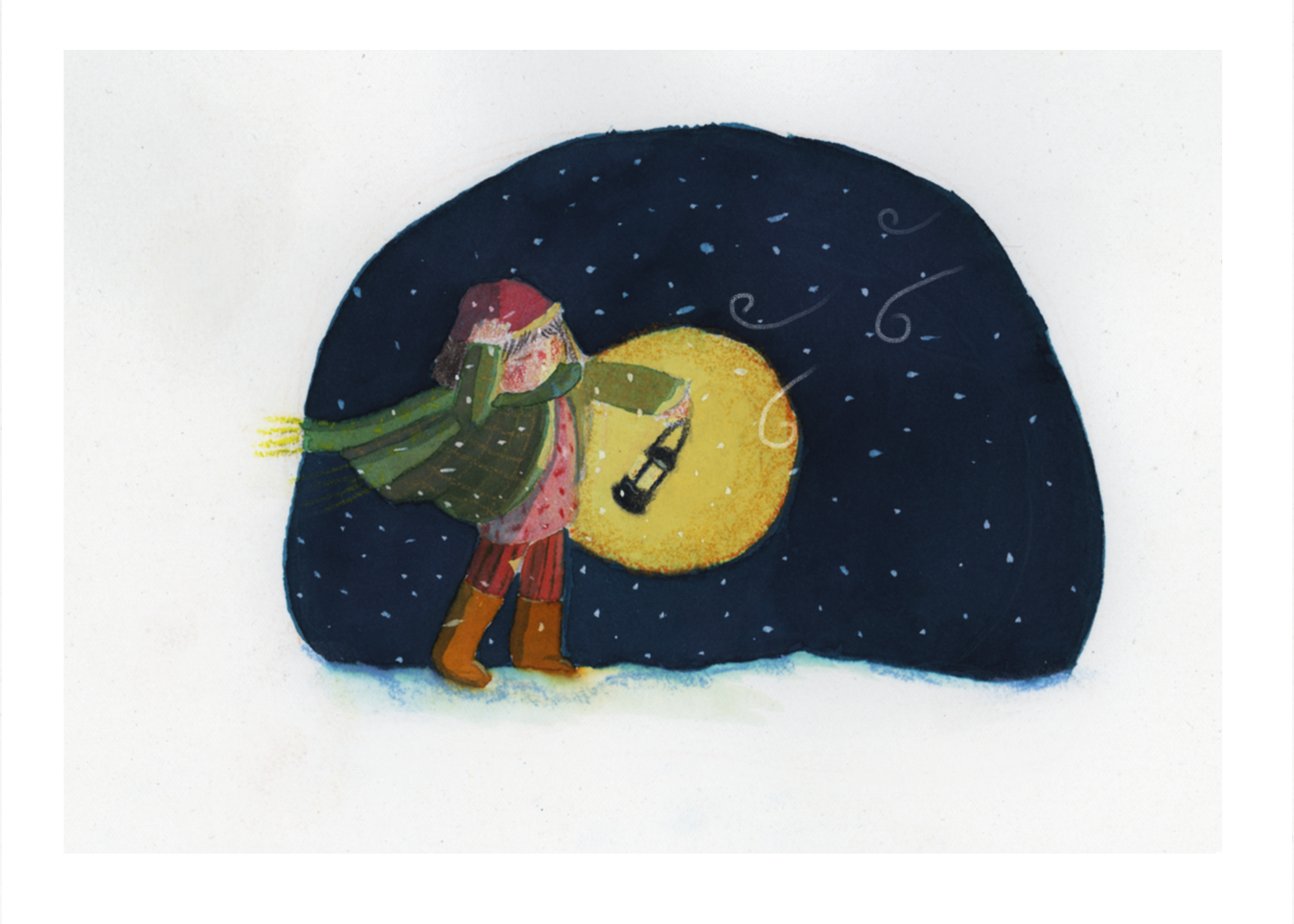 Kid in the snow. Watercolour and color pencil. 