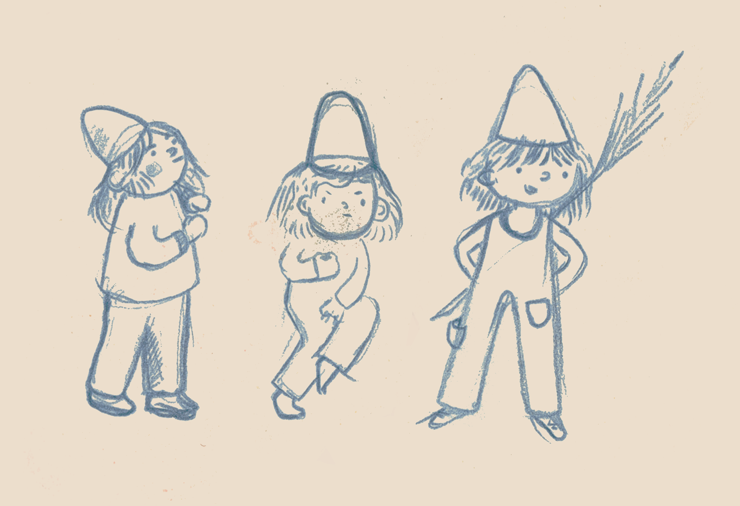 Blue pencil sketches on Pola