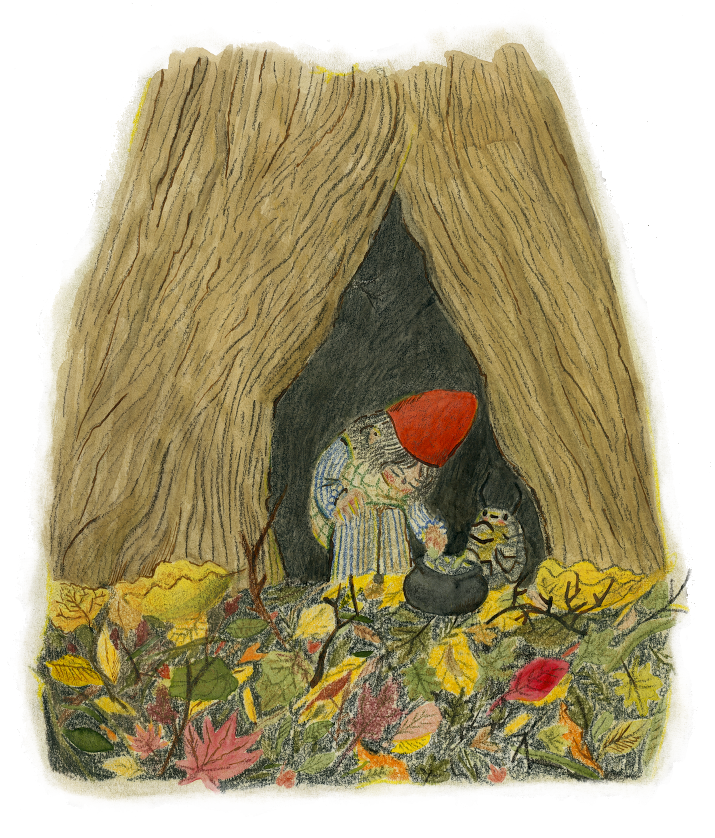 Pola and Bolita are preparing a halloween potion. Pastel, color pencil and ink. 