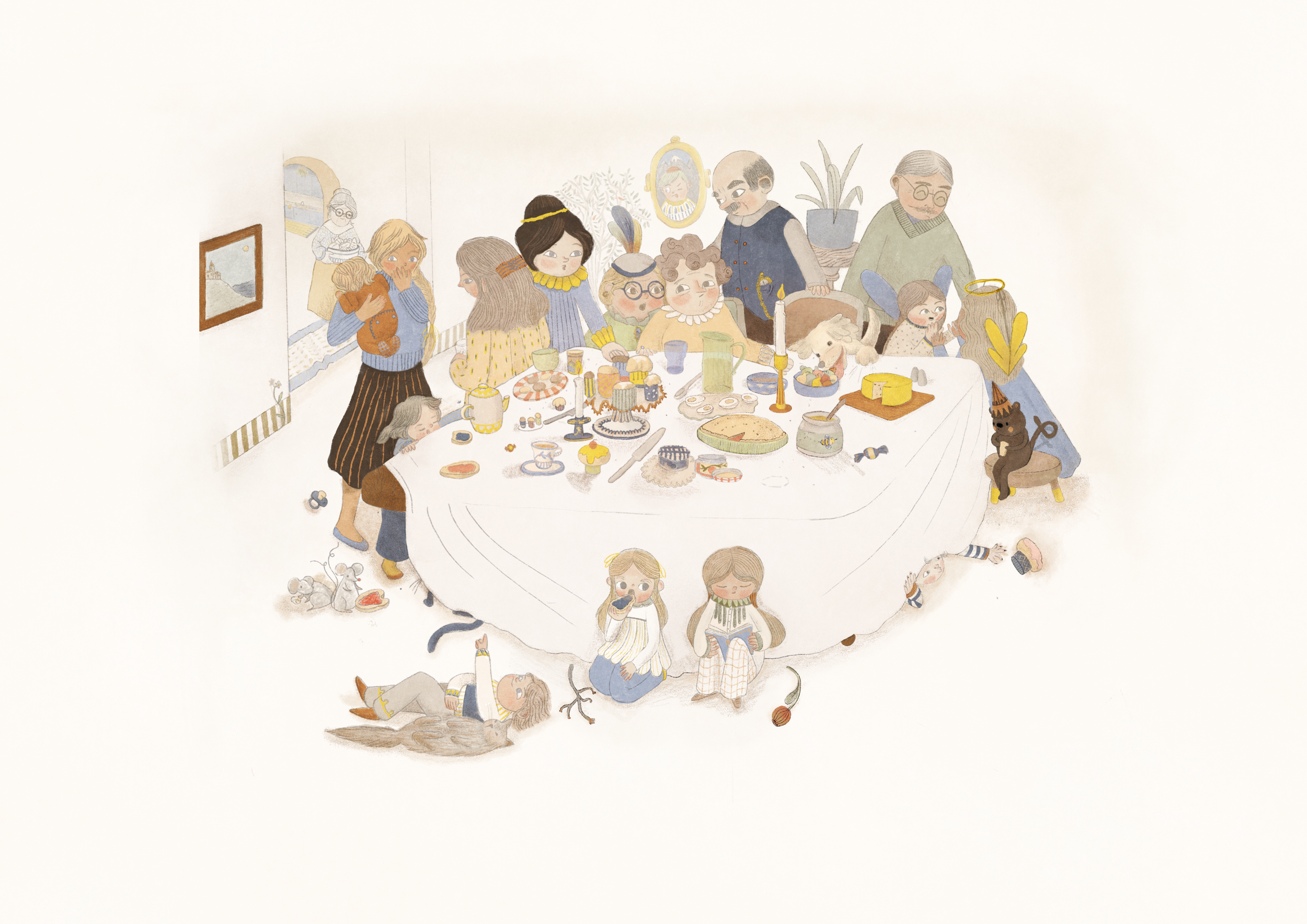 Illustration done for an Illustration Contest. It shows a family birthday party. Digital Illustration
