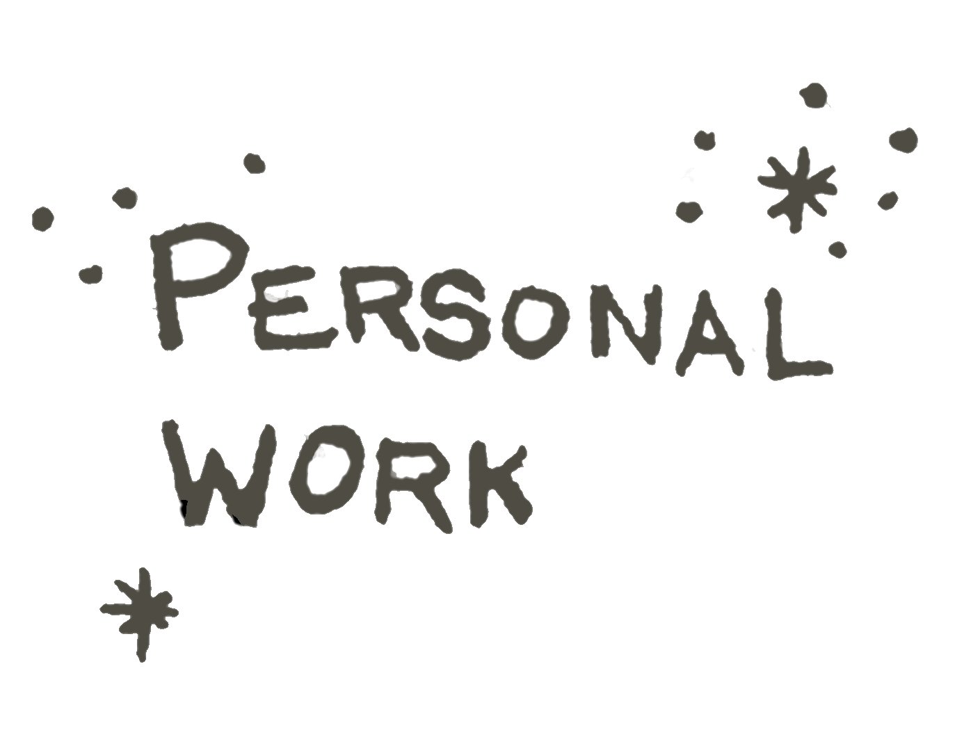 Handwritten message saying 'Personal Work' surrounded by small decorative stars and doodles.