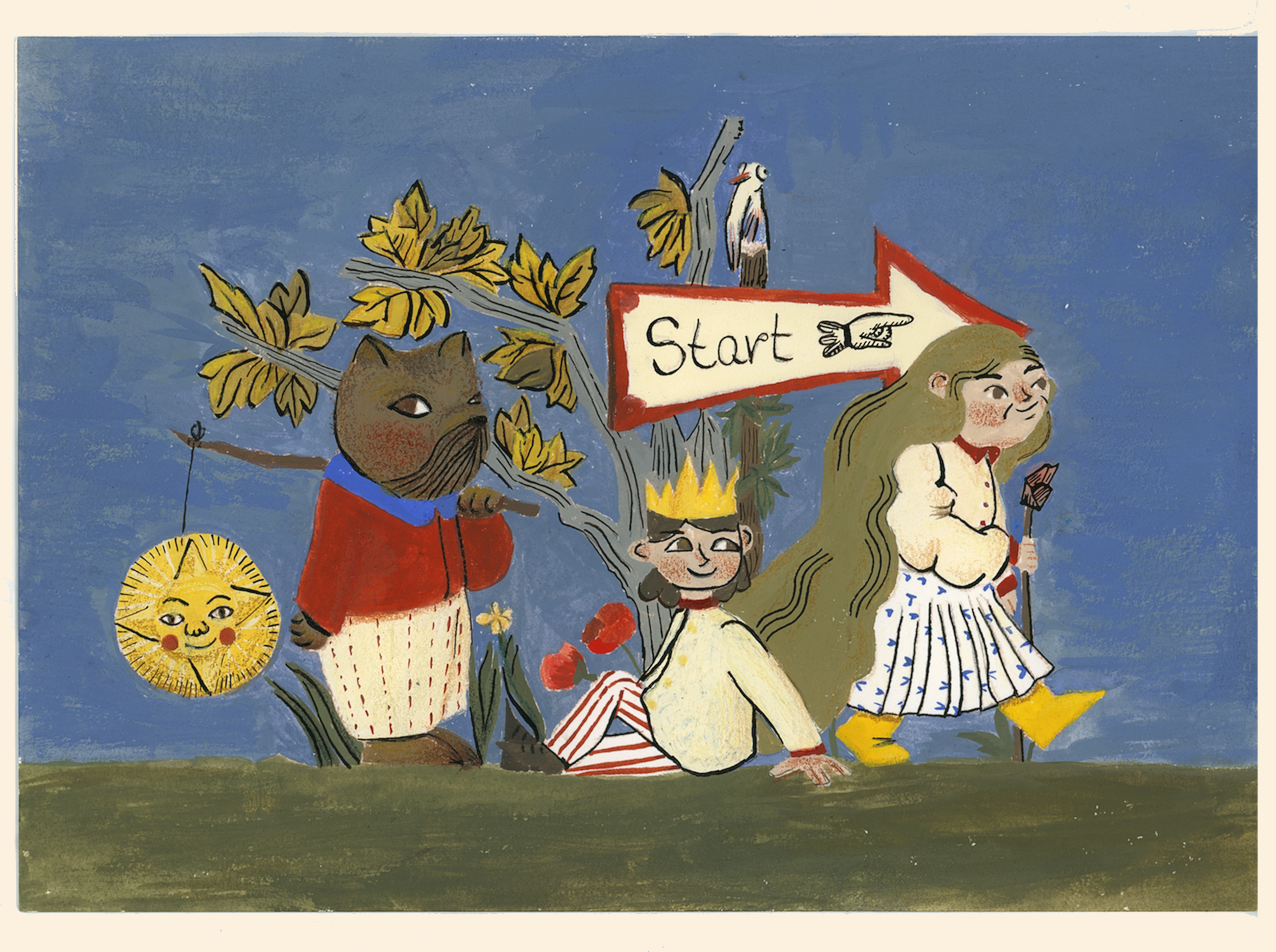 Personal Project. Group of characters walking to the end of time. Gouache and ink. 