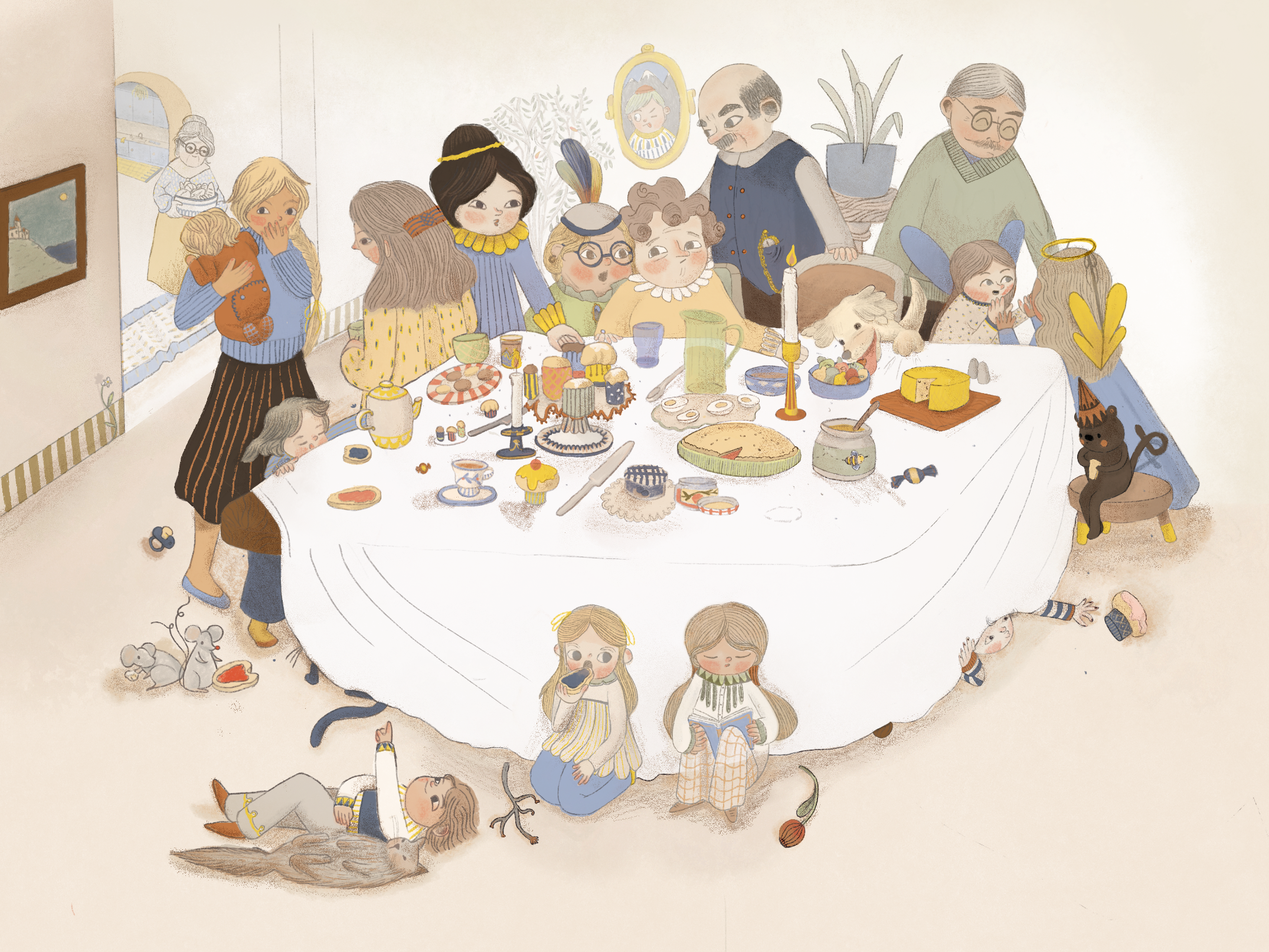 Digital illustration for a contest called: Tea time. This piece is about a family reunion. 