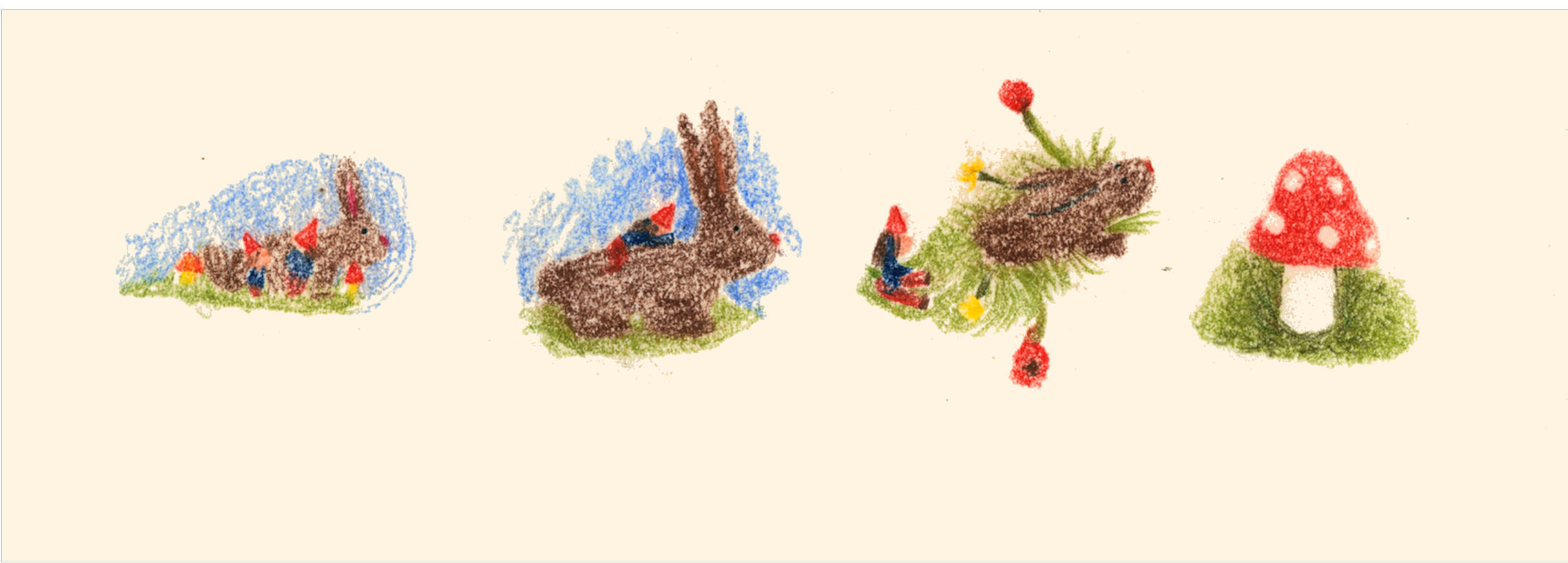 Pastel quick sketches of a fairy playing with a bunny.