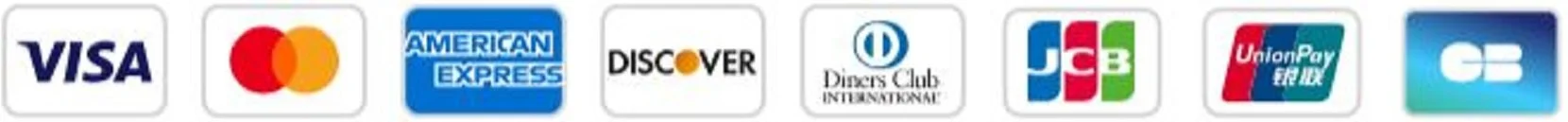 Accepted payment methods — Visa, Mastercard, American Express, Discover, Diners Club, JCB, UnionPay, CB