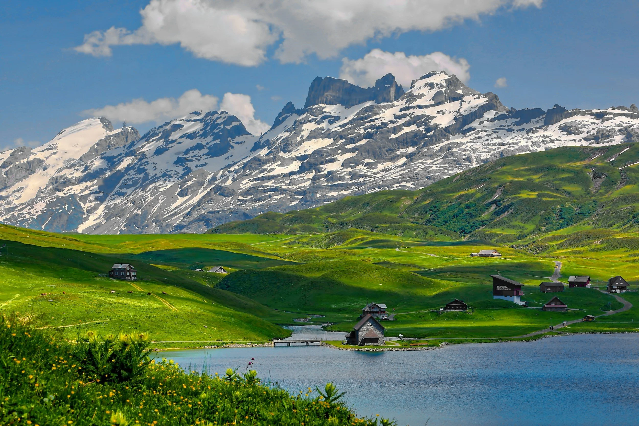 lake at the base of a mountain