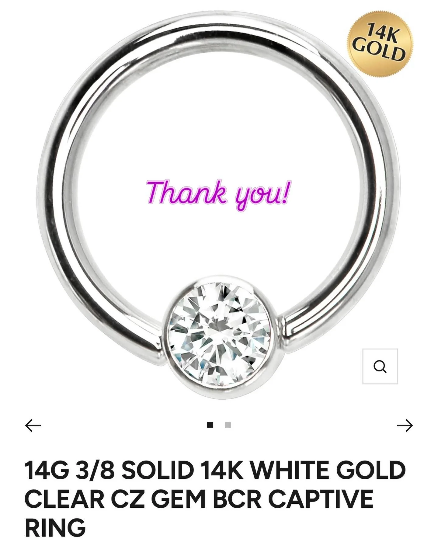 A shout out to AMAZING customer service by Kelli at Body Candy. I bought this beautiful helix and there was a wee issue in that my stone didn&rsquo;t have dimples so there was nothing for the ring to grab. I messaged CS and she immediately sorted a r