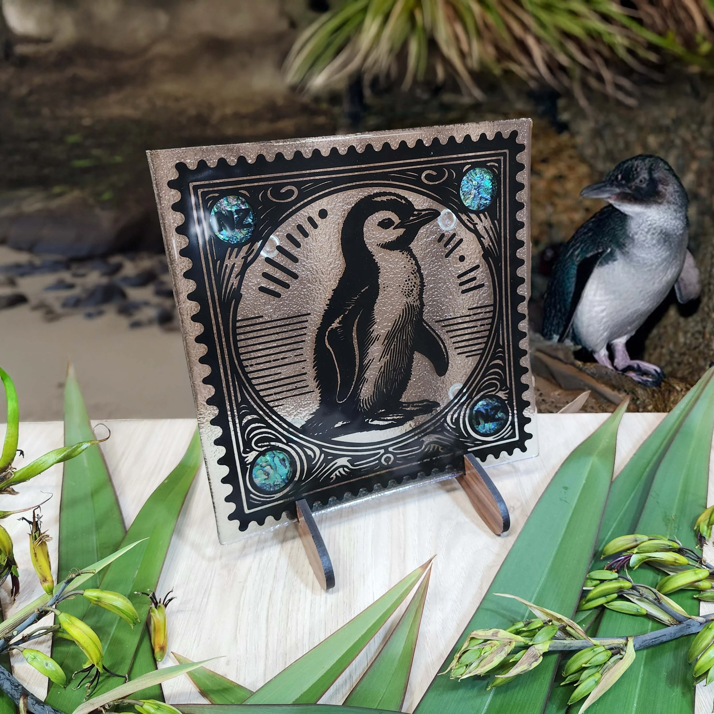 Glass Stamp Platter Little Penguin NZ.jpg