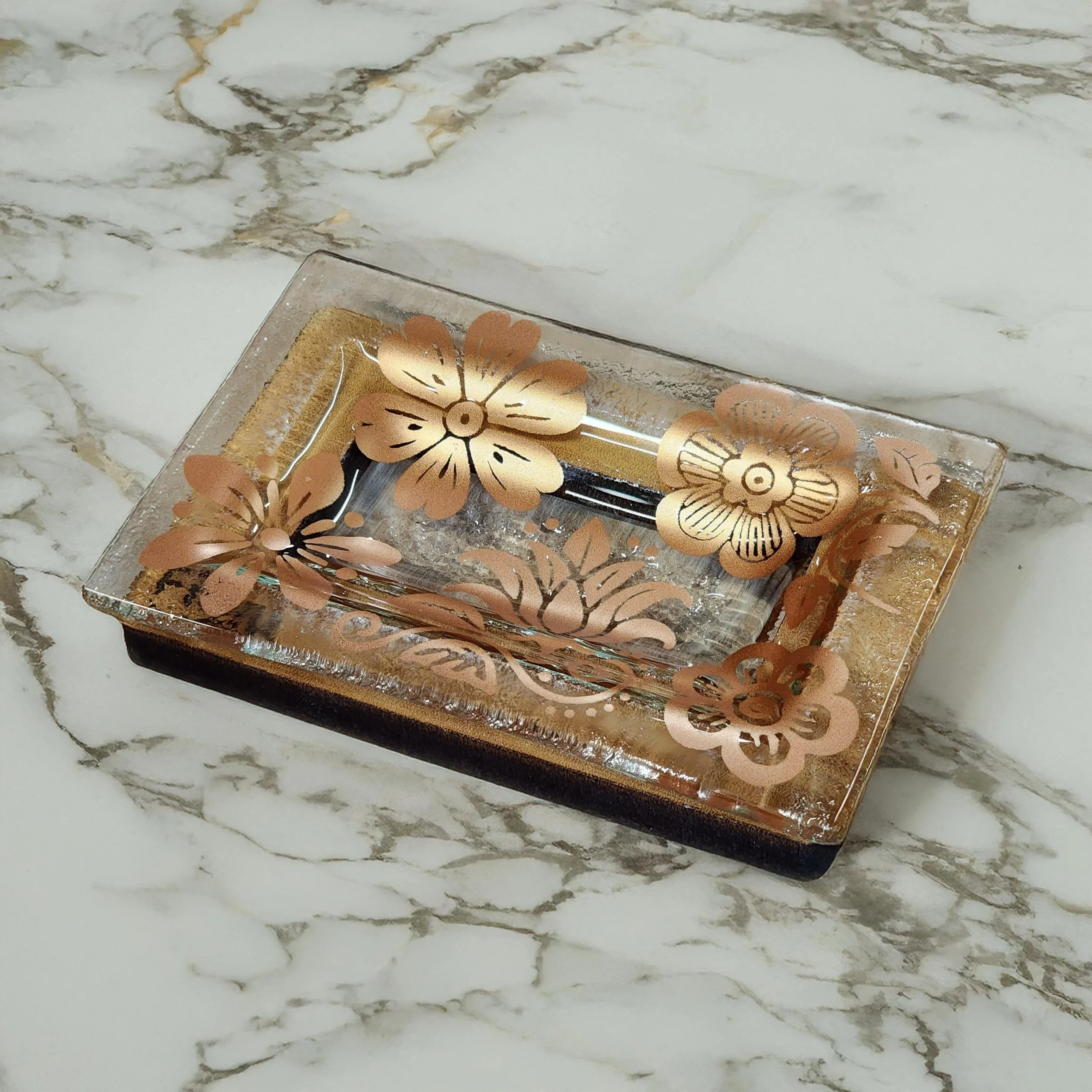 Glass Soap Dish WIld Flowers NZ Made Copper.jpg