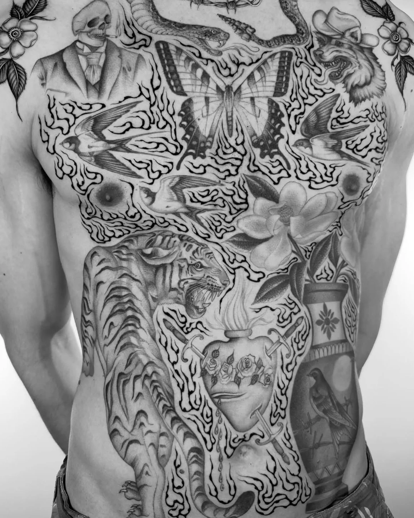 Full torso by @lepapillon.tattoo 
Check Daniel&rsquo;s page for booking info!