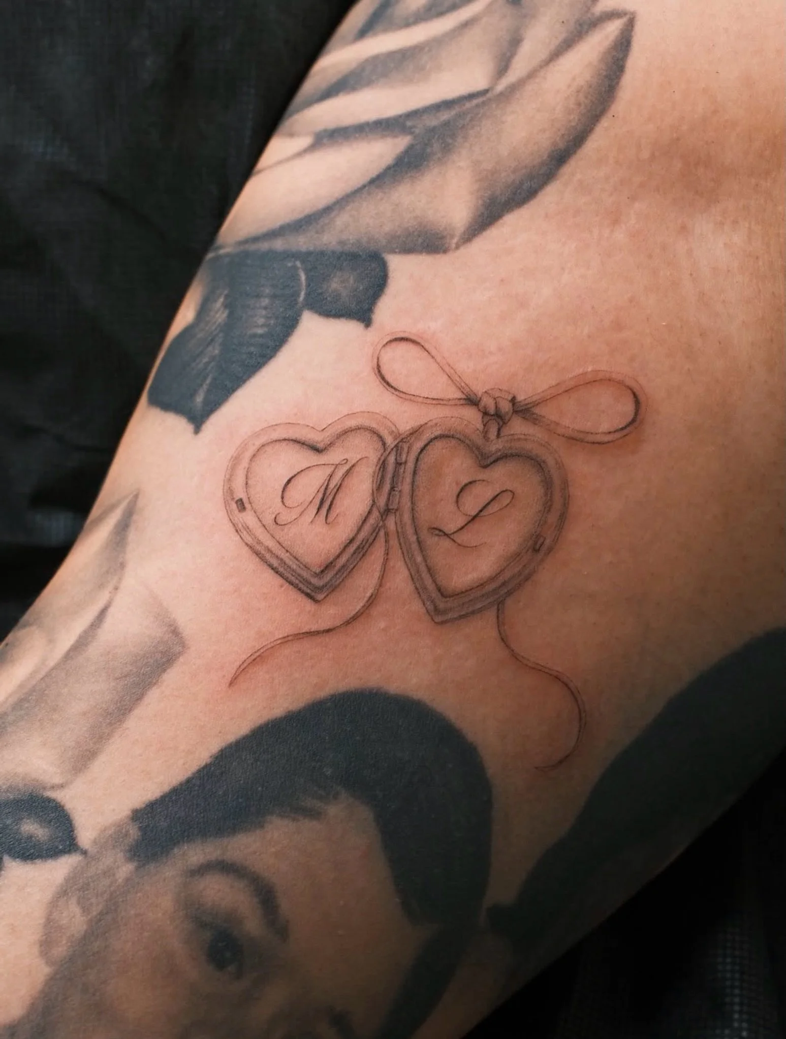 Beautiful lockets &amp; initials by @delourdes.tattoo in the studio! 
Contact Em to book in a spot or stop by the studio!