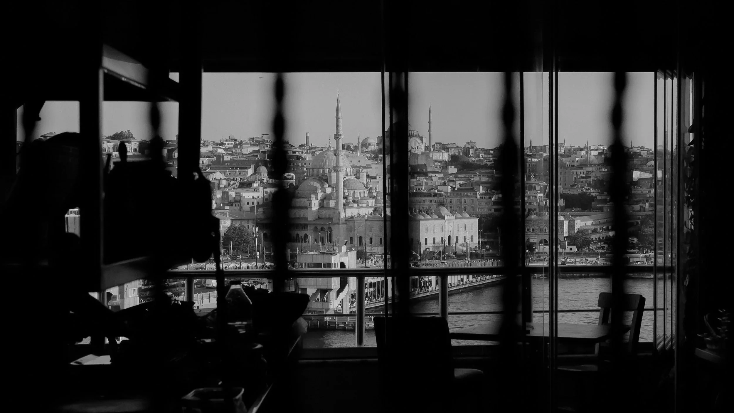 Panoramic view of Istanbul. Black and white