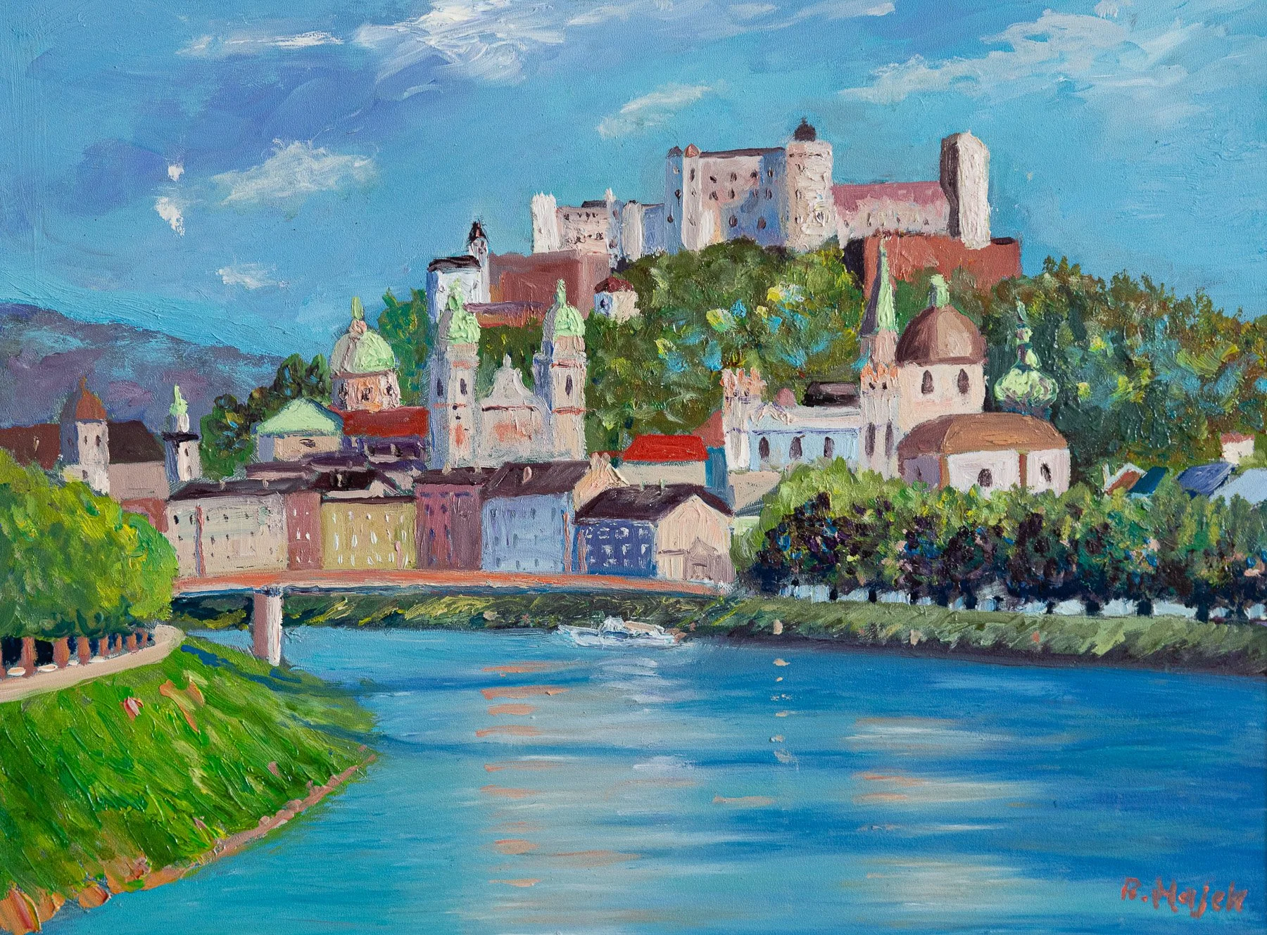 Acrylgemälde: Blick über Salzburg und die Salzach