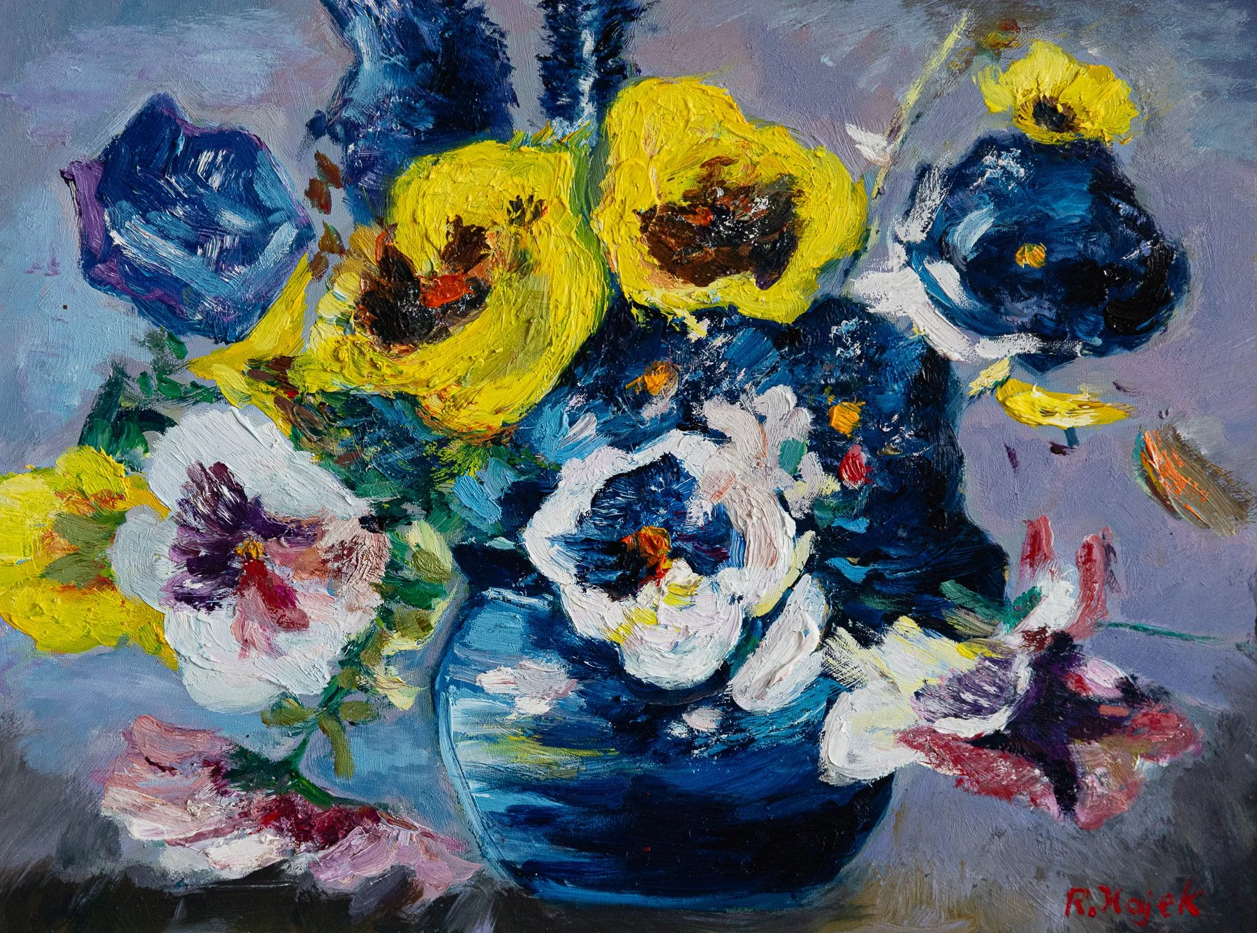 Stiefmütterchen in Vase - Exklusive Ölgemäldesammlung