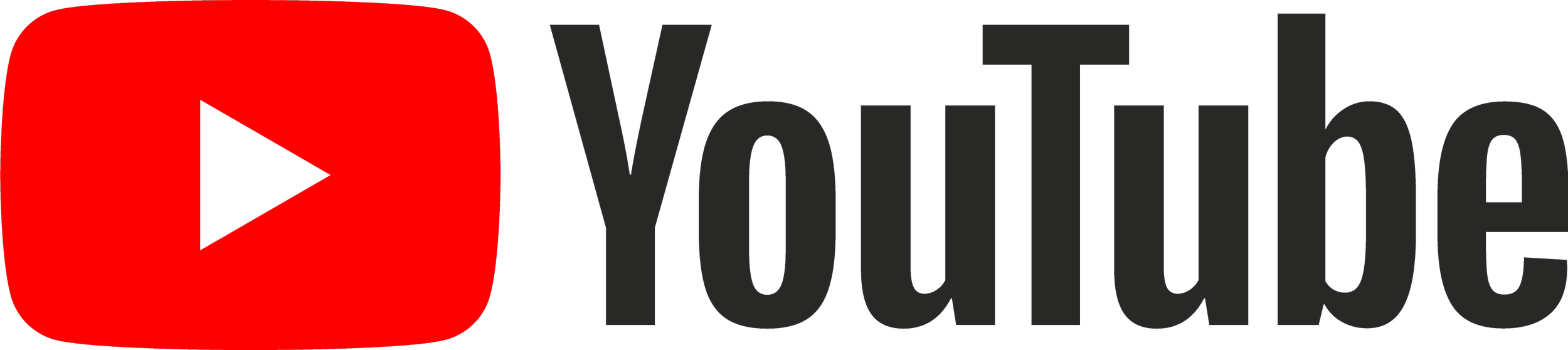 YouTube logo with a red play button and black text