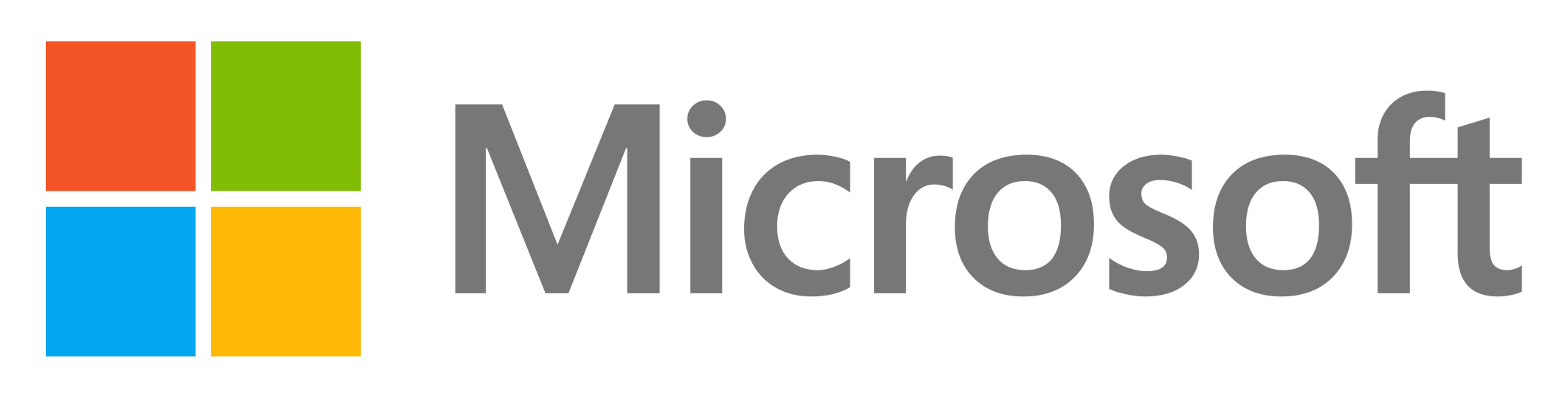 Microsoft logo with four colored squares (orange, green, blue, yellow) and the word Microsoft in gray text.