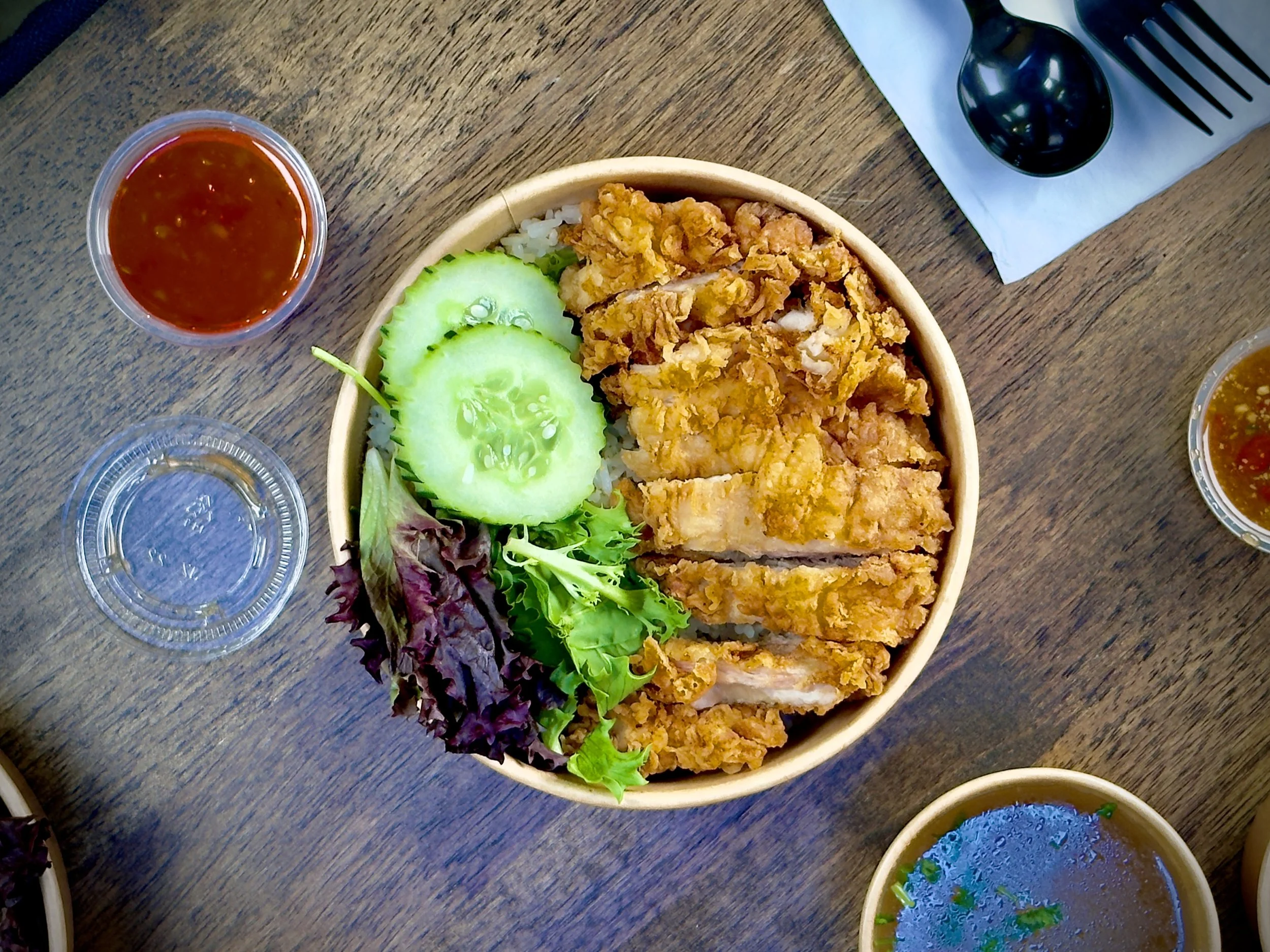 #2 Crispy Chicken Rice from the top view