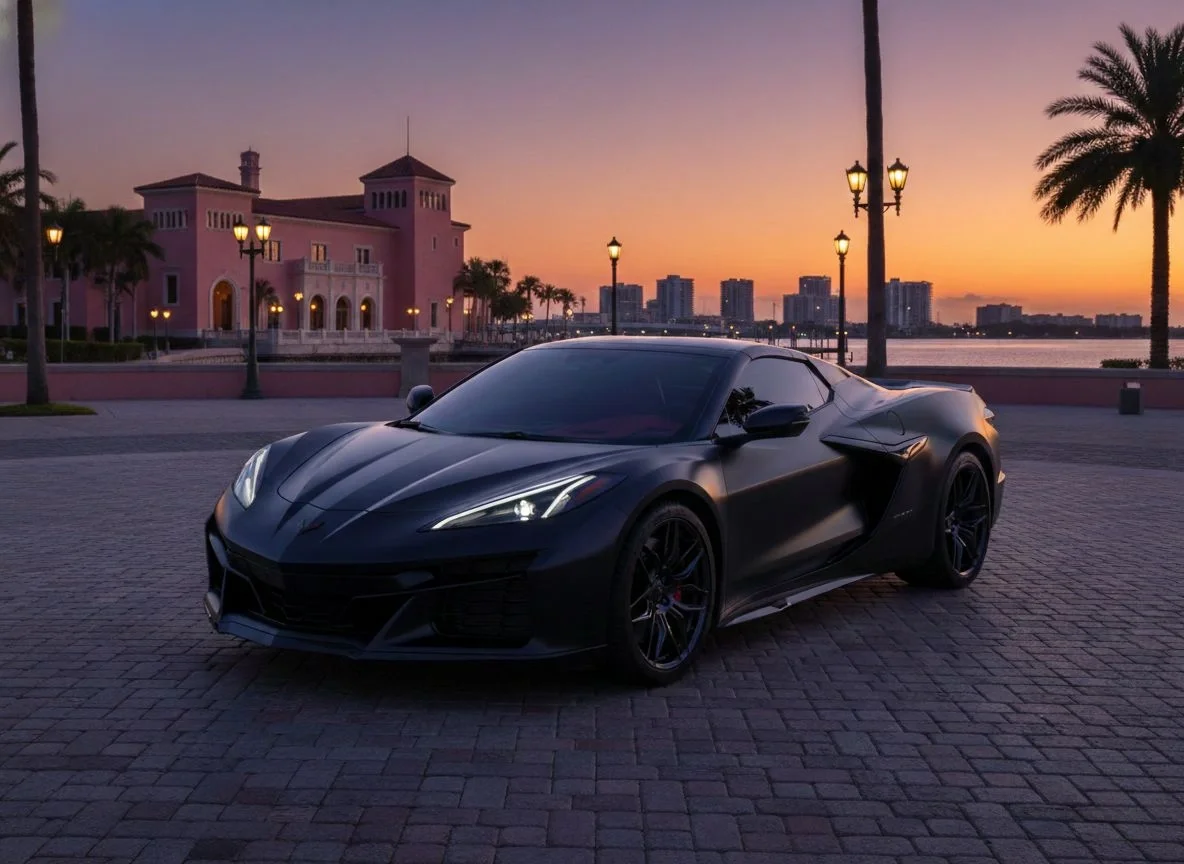 Sarasota Motor Club - private driver wedding Sarasota - Black Corvette available for rental in Sarasota