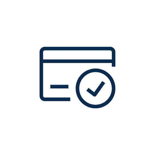 Icon of a credit card with a checkmark symbol.