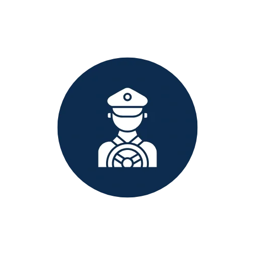 Icon of a police officer with a cap and badge inside a dark blue circle.